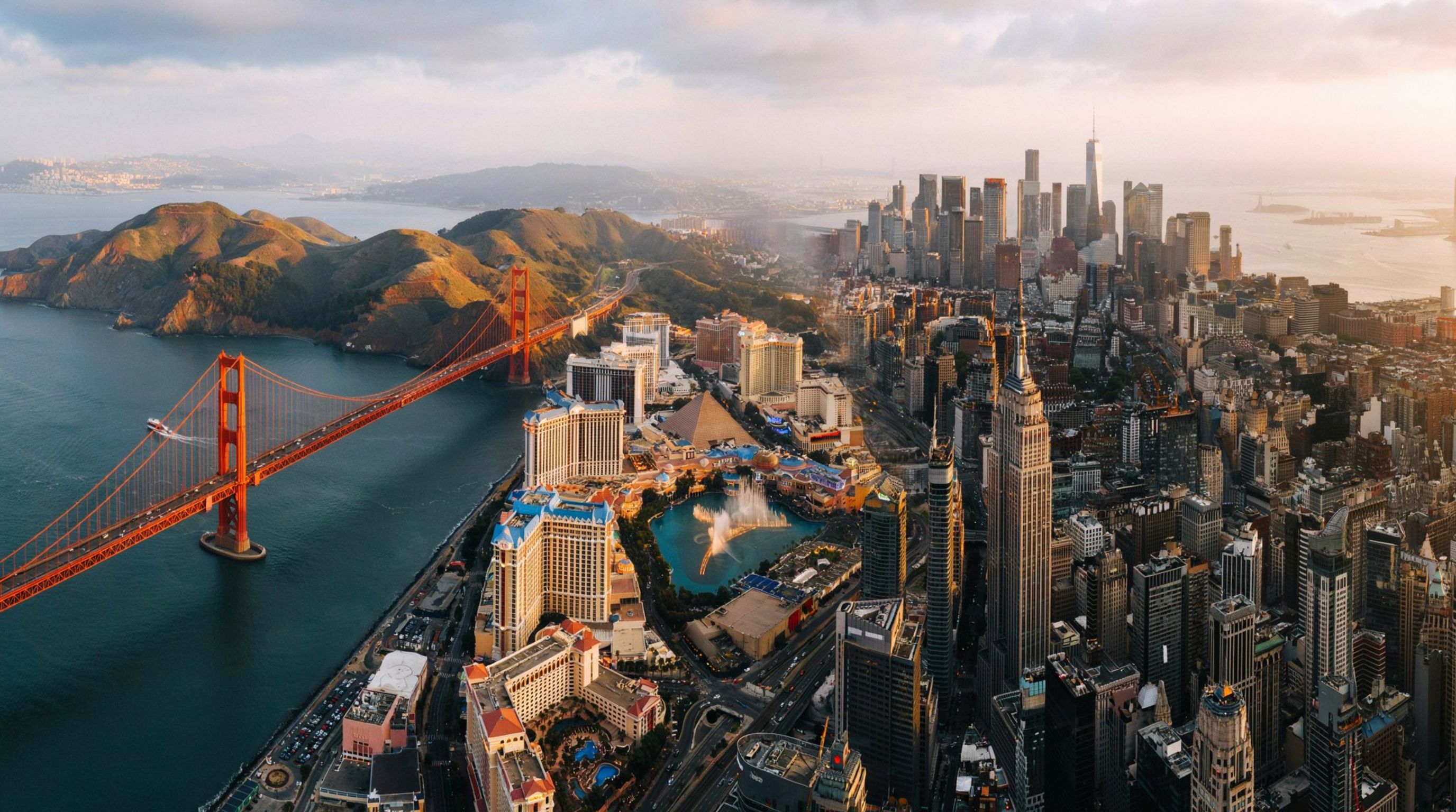 Iconic USA skylines and destinations - New York, Los Angeles, San Francisco