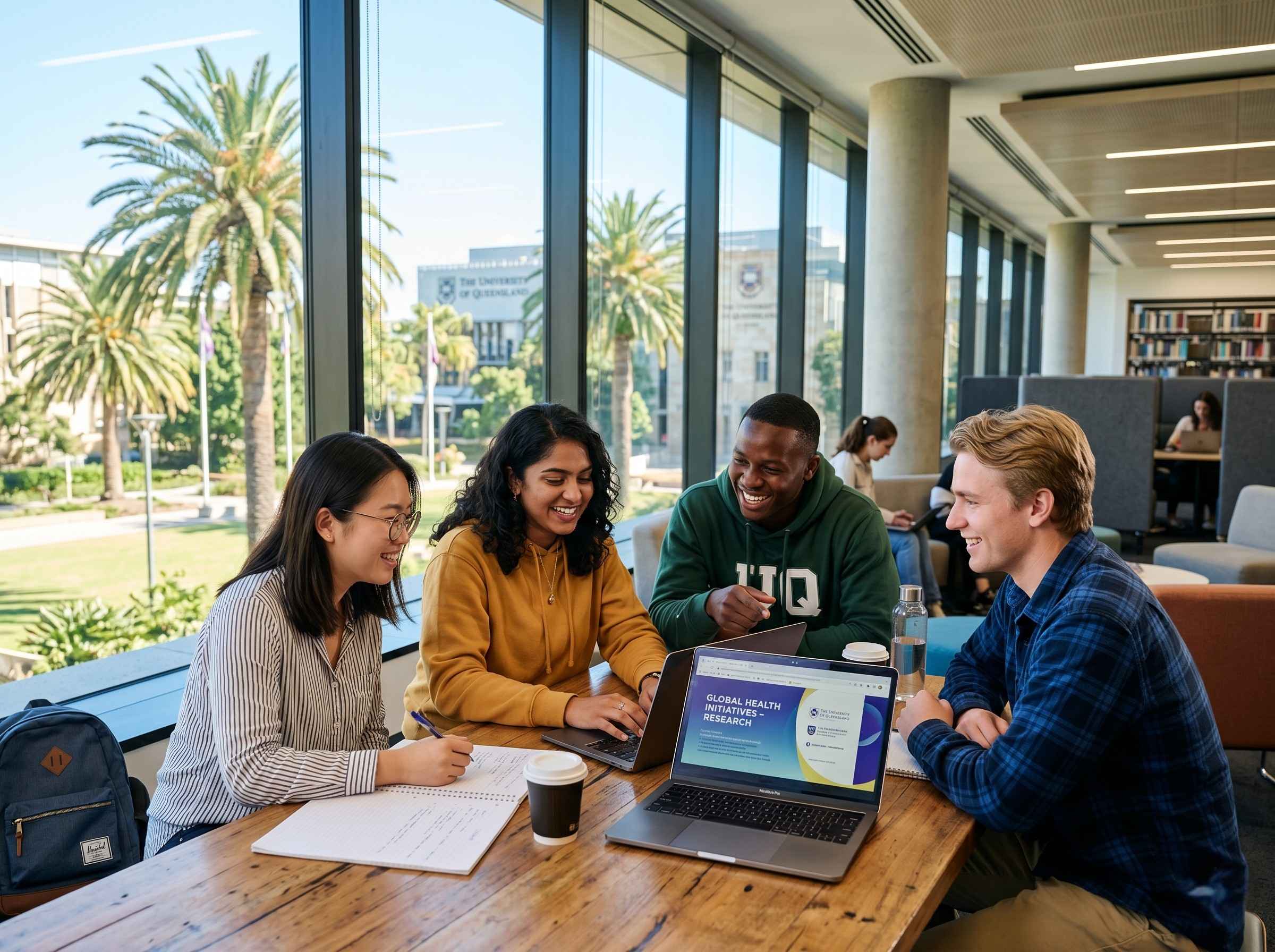 Diverse international students including Indian students on a sunny Australian campus