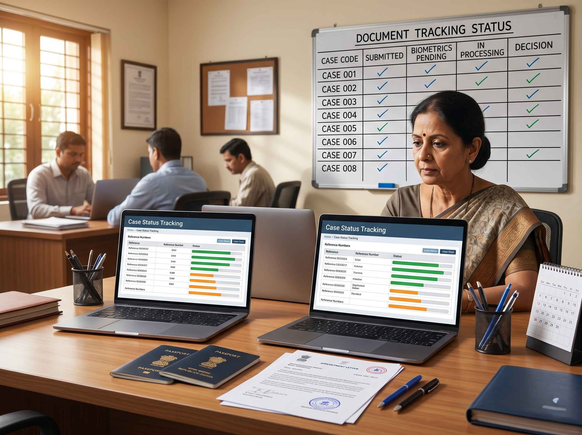 ESM senior counsellor reviewing course options with a student family in the Chandigarh office